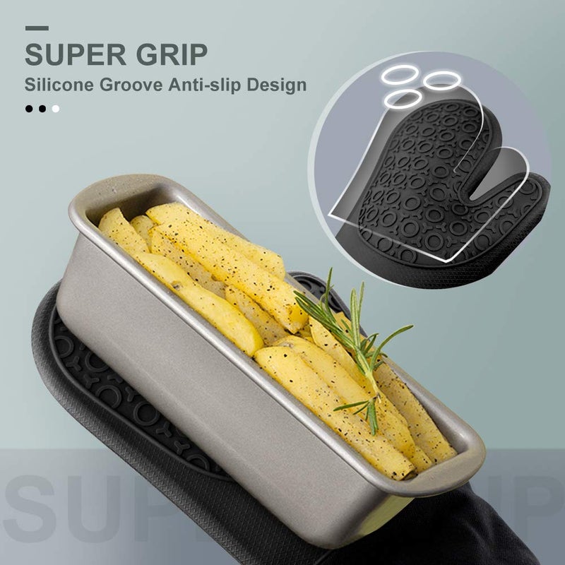 sungwoo Silicone Oven Mitts, Heat Resistant Oven Gloves with Quilted Liner Non-Slip Textured Grip Perfect for BBQ, Baking, Cooking and Grilling - 1 Pair 13.8 Inch Black - Image 3